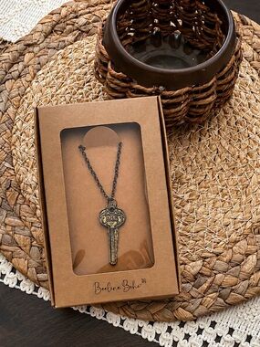 Vintage Style 221B Key Necklace Antique Bronze Boho Pendant